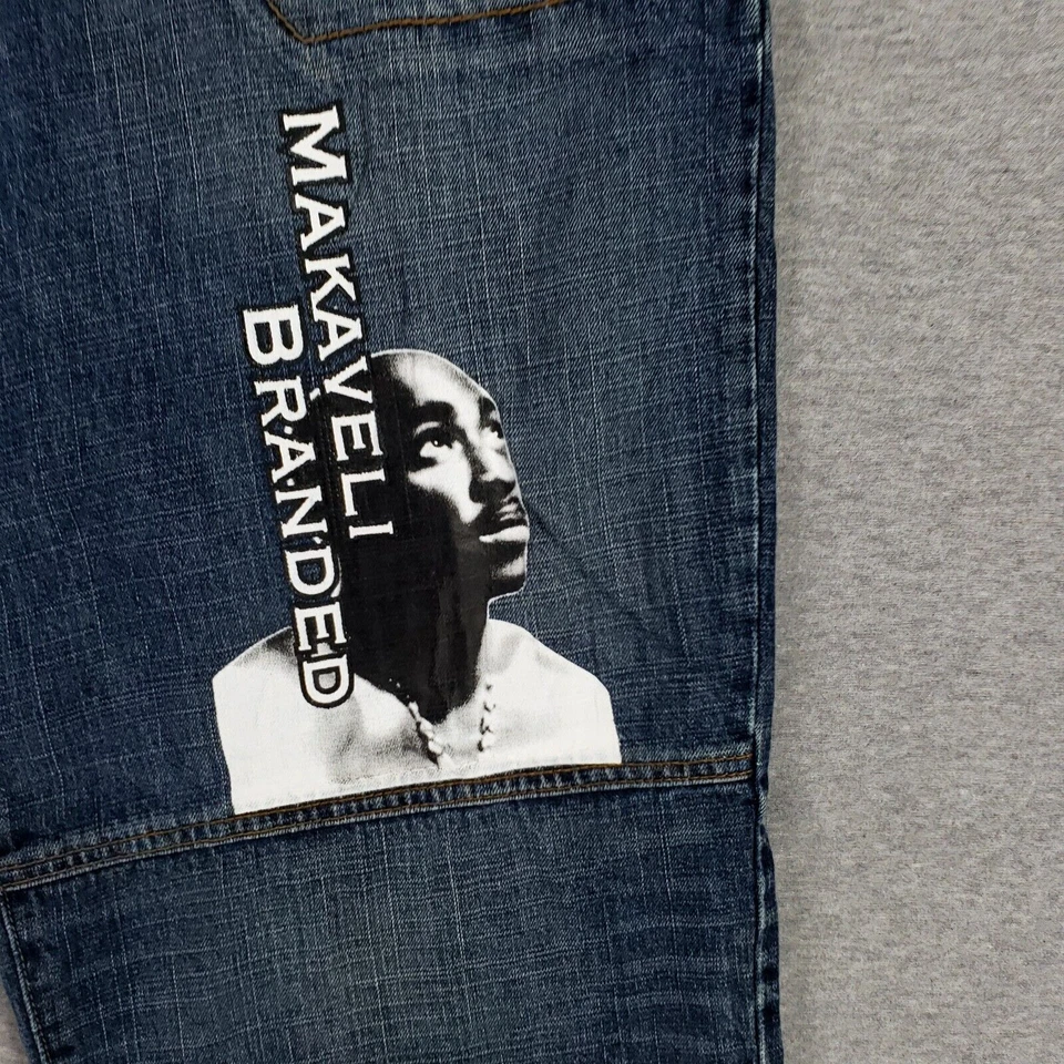 Jeans Makaveli 36 Tupac Años 90 Antigua Escuela Sueltos Retro HipHop DE COLECCIÓN Foto 2 de 4