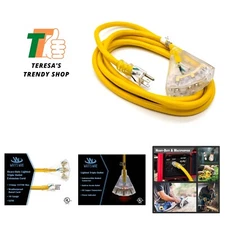 10 ft - 10 Gauge Heavy Duty Extension Cord - 3 Outlet Lighted SJTW - Indoor/O...