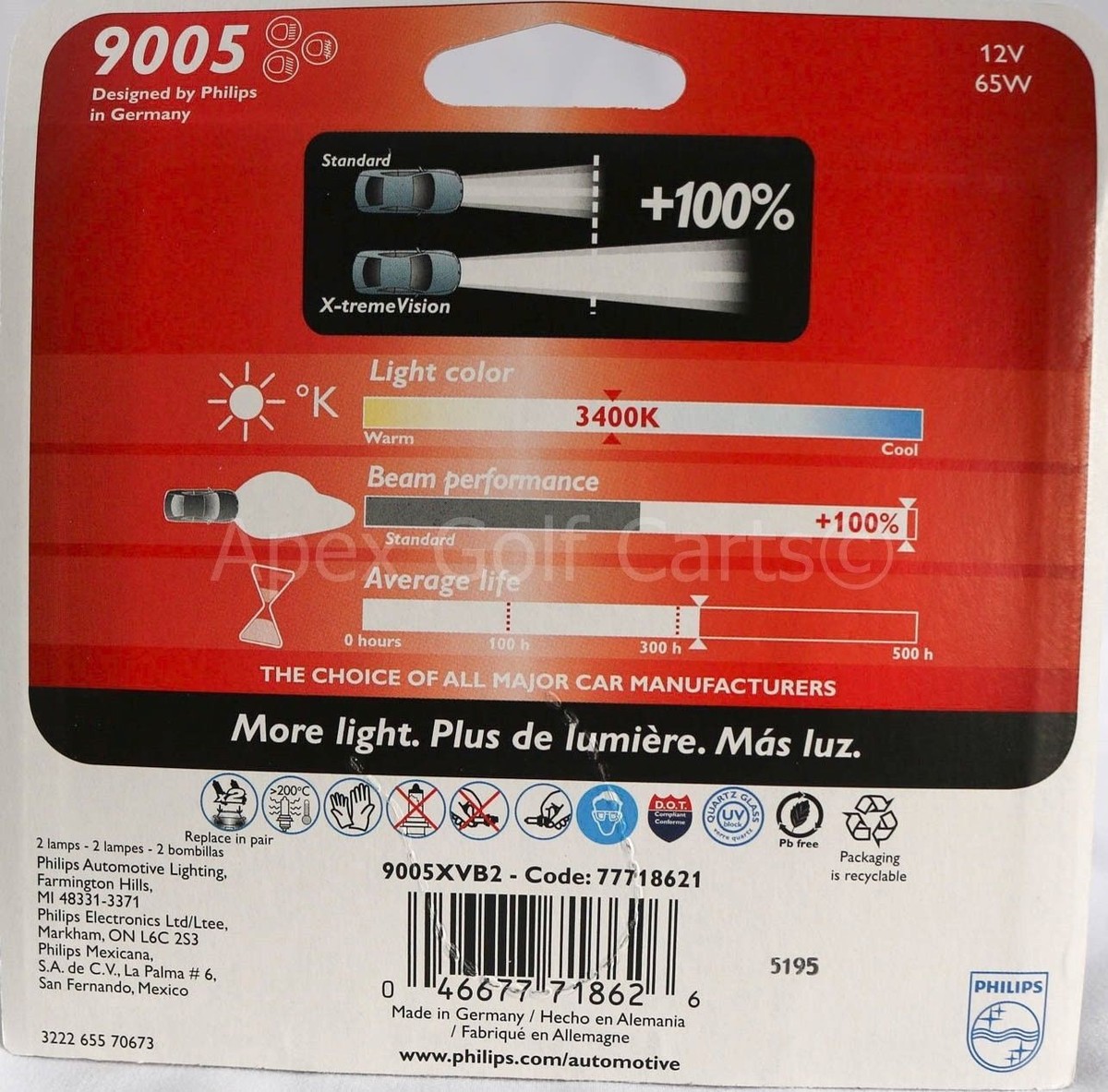 2x Philips 9005 HB3 X-tremeVision Upgrade 100% Extra More Bright
