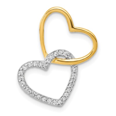 14k Bicolor Gold 1/10ctw Diamant Doppel Herz Kette Plättchen Anhänger