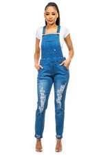 Women's Juniors Adjustable Straps Relaxed Fit Ripped Distressed Skinny Jumper