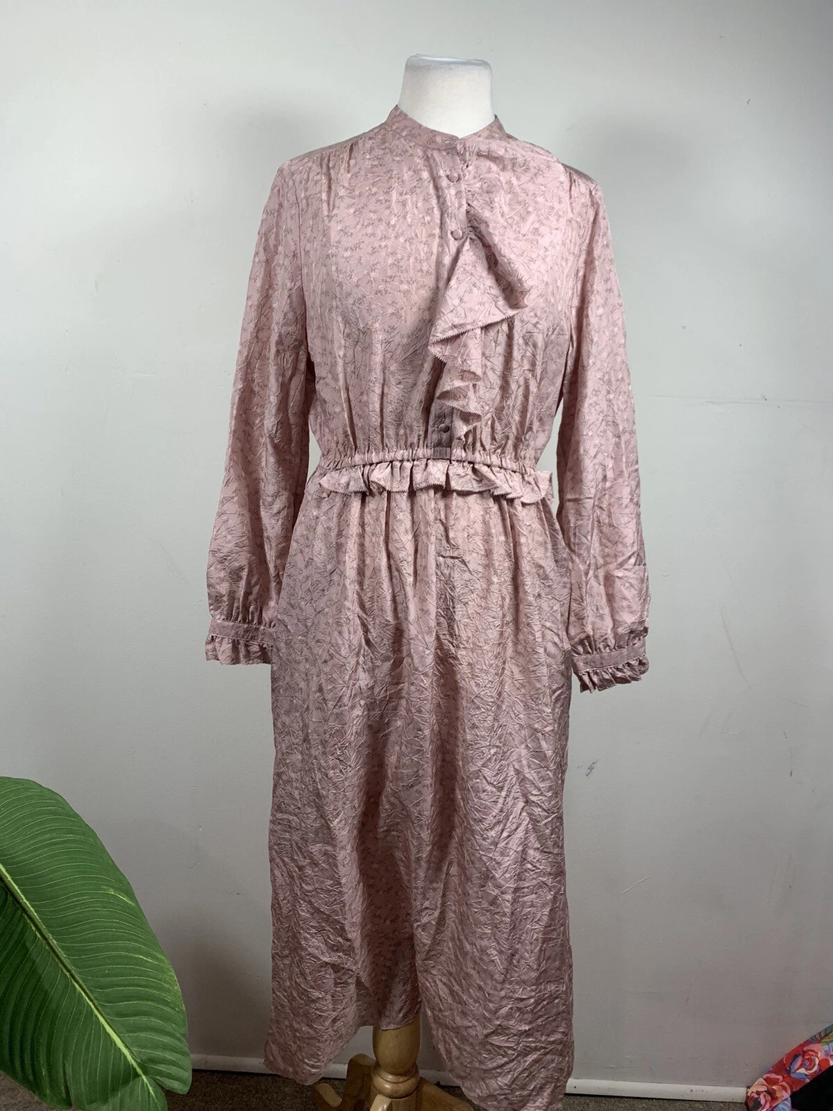 Abito frontale COACH con giogo raccolto taglia 4 100% seta $379