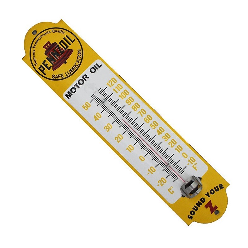 Thermomètre émaillé vintage Pennzoil bombé de 30cm déco rétro