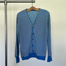 Vintage 60s Striped Acrylic Cardigan Sweater Rockabiliy Blue Rockabilly Sz Small