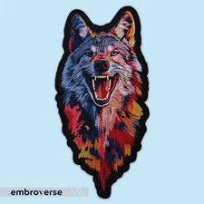 Fierce Wolf Embroidered Patch - Large Colorful Wild Spirit Animal Iron on