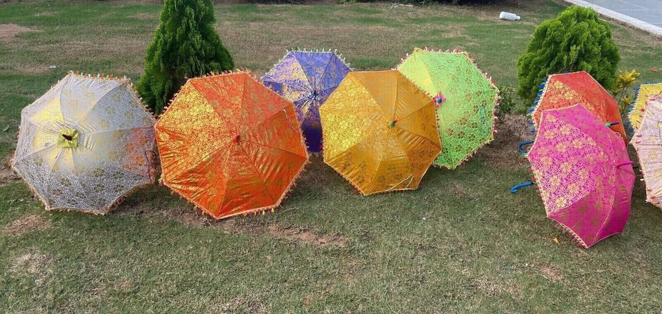 Lote de 5 sombrillas decorativas bordadas a mano de colección parasol indio Foto 2 de 4