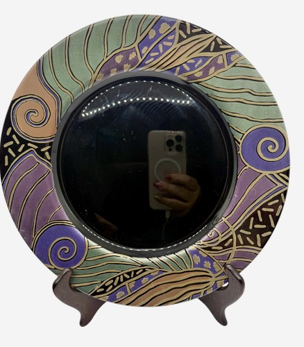 Set Of 2 TAMPICO by ARCOROC France Geometric Print Black Glass Dinner Plates - Picture 3 of 6