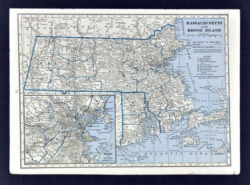 c 1925 Hammond County Map - Massachusetts & Rhode Island - Boston Providence