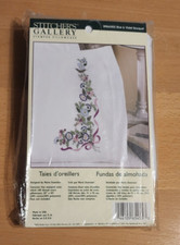 Bucilla Stitcher's Gallery 2 Stamped Pillowcases Blue Violet Bouquet, NIP