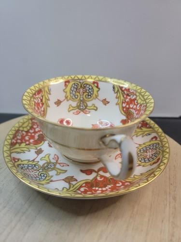 Royal Crown Derby Cup & Saucer Set Orange Yellow Floral 2111 Gold Accent England - Picture 4 of 9