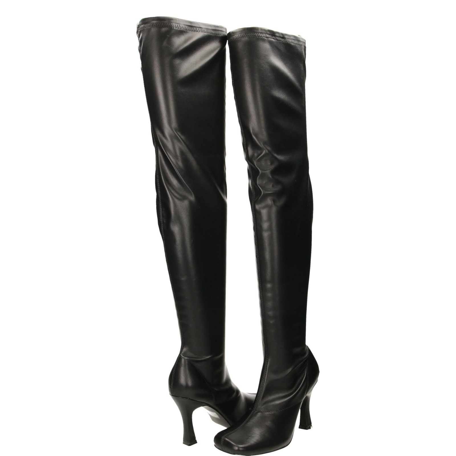 Black Over Knee Boots Thigh High Heel Stretchy Faux Leather Fetish Square Toe image 9