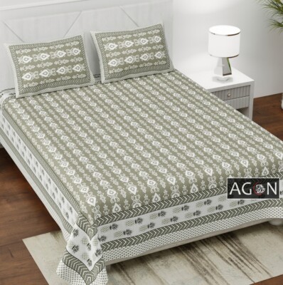 100% Pure Soft Cotton Double Bed Bedsheet with 2 Pillow Covers Bed Cover Item