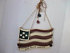 Rustic PATRIOTIC / AMERICANA Wood AMERICAN FLAG "God Bless America" Hanging