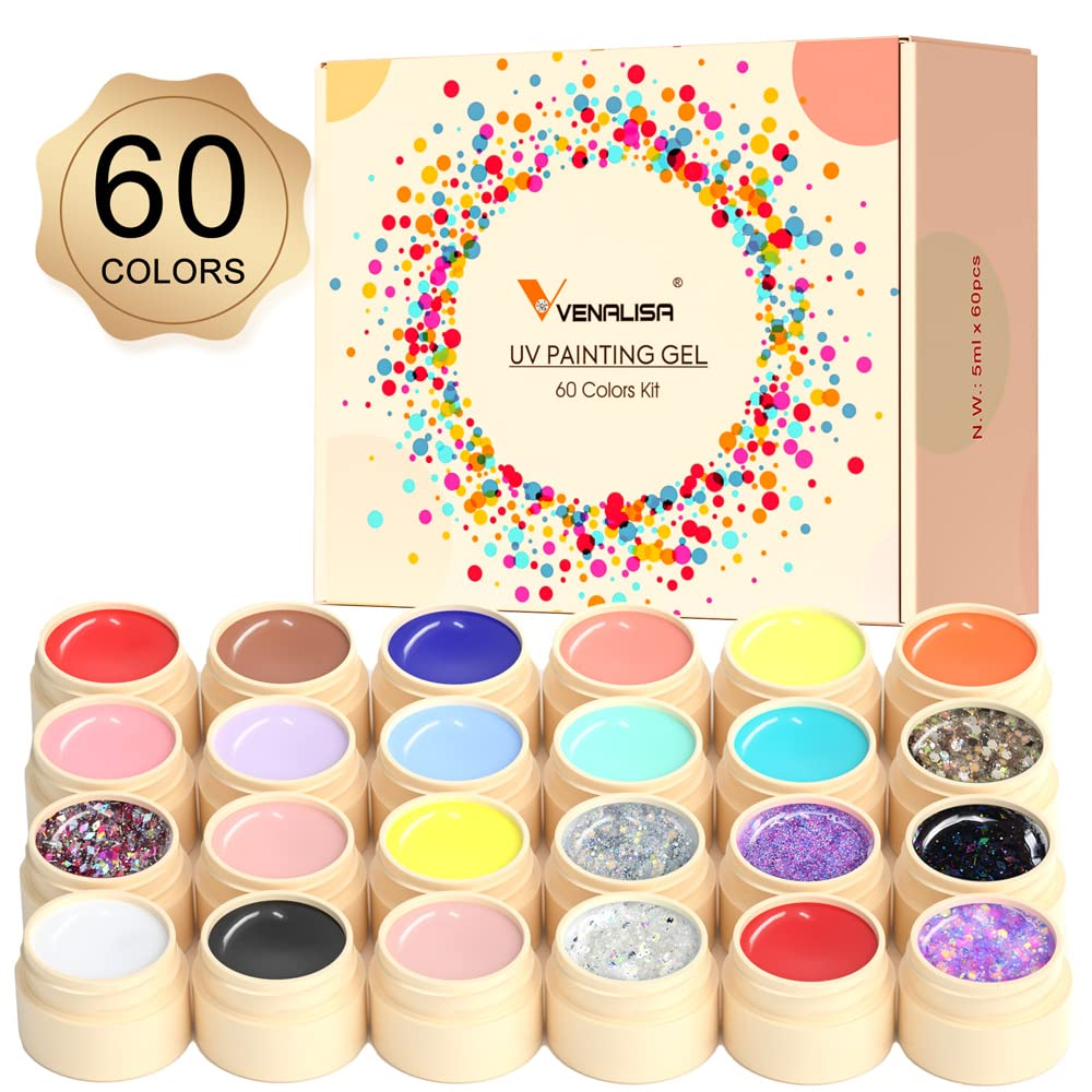 VENALISA Gel Paint for Nails Art Kit, 60 Colors Solid Gel Polish Set