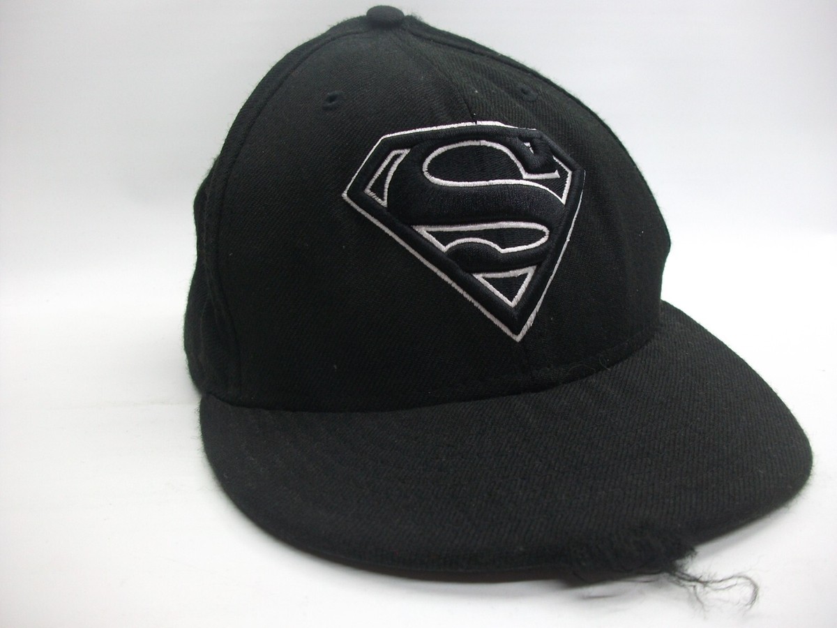 Superman DC Hat Black Wool New Era 59Fifty 3/8 Fitted Baseball Cap w/  Holes