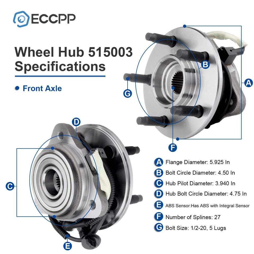 Cojinete de cubo de rueda delantero ECCPP 2 piezas 4x4 para Ford Explorer Ranger Mazda B3000 B4000 Foto 2 de 4