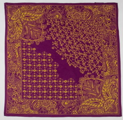 Écharpe Vintage Etro En Soie Et Laine – Motif Géométrique Violet – Foulard Authentique Pour Femme