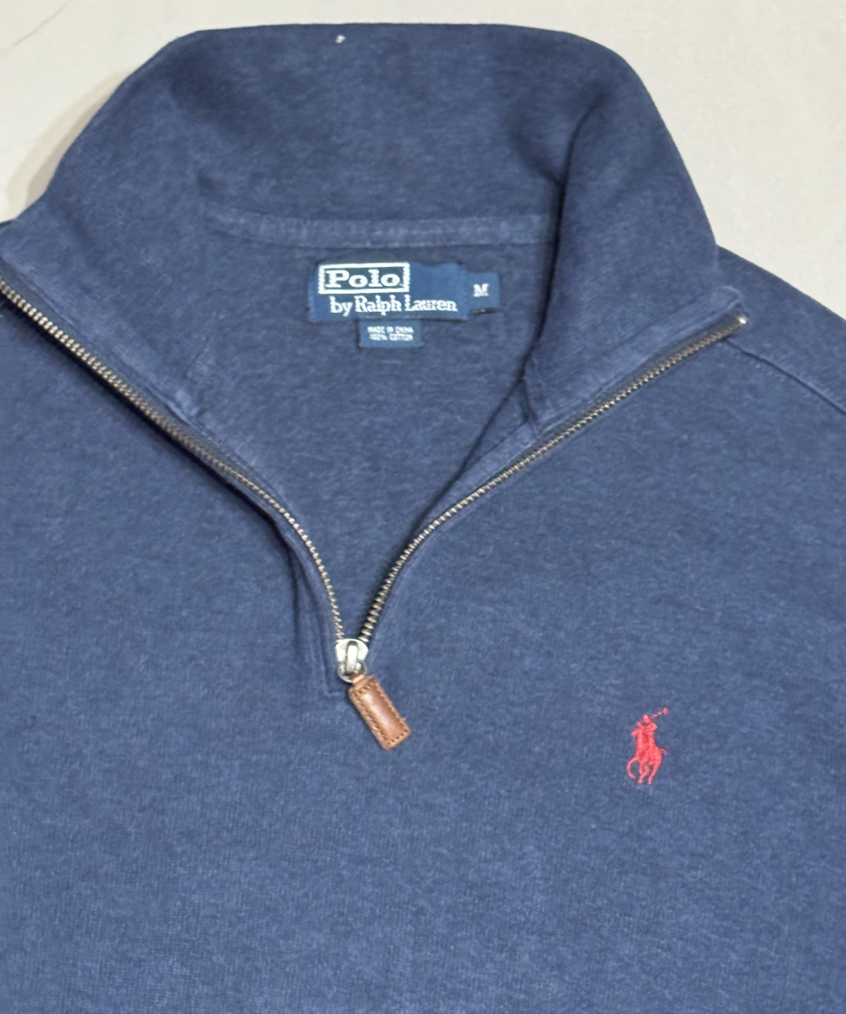 Polo Ralph Lauren maglione uomo blu medio rosso pony 1 4 zip felpa