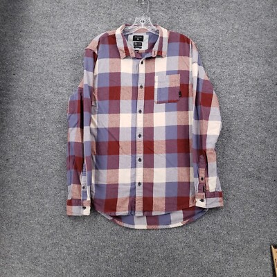 Quicksilver Shirt Men M Medium Red Plaid Collared Button Up Long  Sleeve