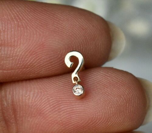 Question Mark Stud Piercing 14k Gold Natural Diamond Nose Ear Body Piercing. - Picture 1 of 12