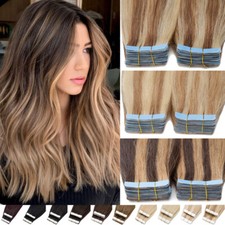CLEARANCE Tape In Hair Extensions Skin Weft 100 Real Human Hair FULL HEAD Ombre