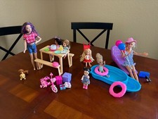 Lot Barbie Chelsea's Backyard Birthday Party 7 Dolls Swimming Pool Picnic table 