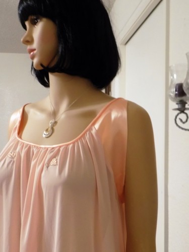 Camisón vintage de nailon LUCIE ANN con mangas con bandas de satén talla M mediano - Imagen 5 de 7