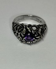 Size 8 vintage Sterling Silver Amethyst ring Filigree Design With Makers Mark