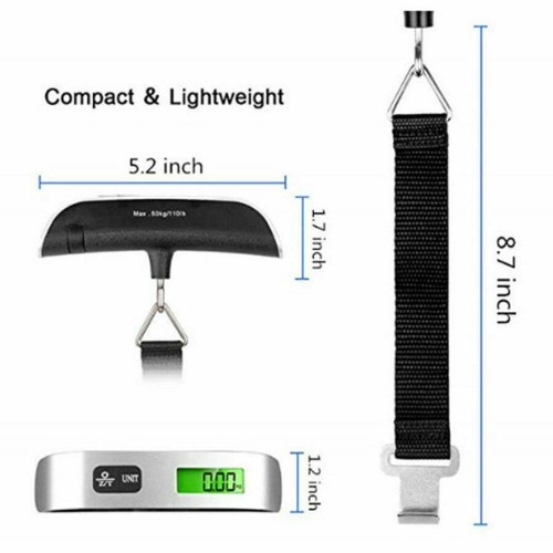 Bilancia bagaglio digitale LCD da viaggio portatile 50 kg/110 libbre peso elettronico - Foto 6 di 8