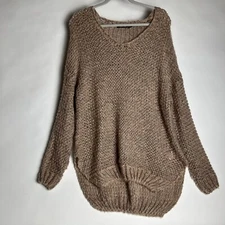 Doe & Rae Sweater  Tan Oversize Loose Weave Fuzzy M