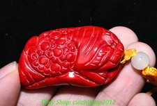2'' Old China Red Coral Carved Golden Toad Spittor Cicada Statue Pendant