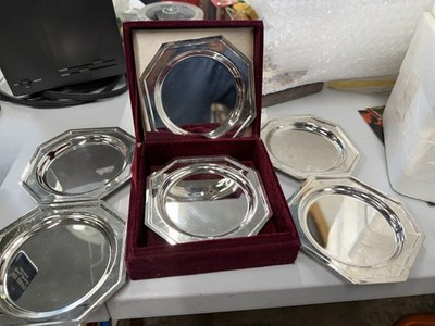Silver Treasures Godinger Set 6 Coasters No Monogram Burgundy Velvet Box Set