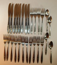 Oneida Community Flatware MY ROSE Stainless 27-Piece Forks Knives Spoons Vintage