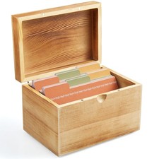 DRASTAR Index Card Holder, 3x5 Index Card Box, Wooden Index Card Organizer with