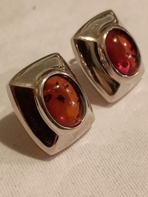 925 Sterling Silver Vintage Joseph Esposito Rectangle Amber Stud Earrings! LOOK!