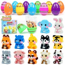 Easter Basket Stuffers Essentials, 12 Pcs Mini Animal Building Blocks with Ea...