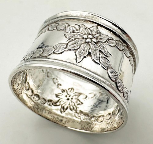 VICTORIAN NAPKIN RING STERLING SILVER LONDON 1884 JOHN ALDWINCKLE THOMAS SLATER - Picture 3 of 5