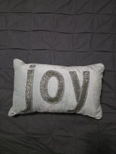 Winter Dreams Powder Blue Beaded "joy !" Christmas Holiday Pillow 18.5" x 11.5