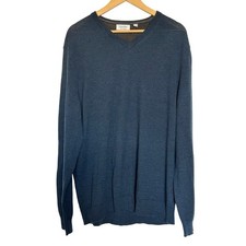 Calvin Klein 100 Extra Fine Merino Wool Sweater Mens XL Blue V-Neck