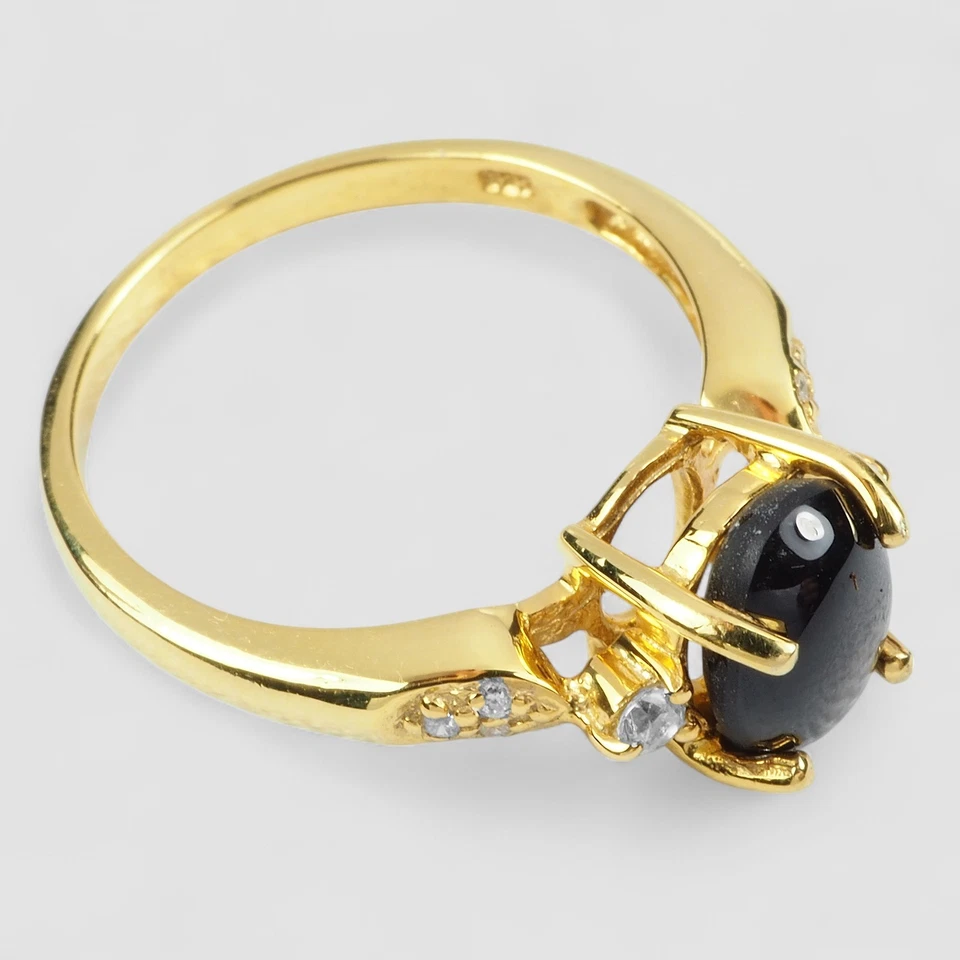 Anillos de plata de ley 925 de oro 24K de 1,40 quilates con zafiro estrella negra de Tailandia talla 6,25 Foto 4 de 4