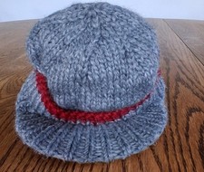 bula wool knit beanie fleece lined, gray with red trim, warm and cozy