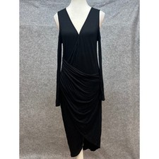 Mikey & Joey Black Cold Shoulder Ruched Wrap Midi Bodycon Dress Party Large