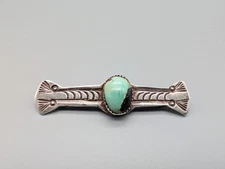 Old Vtg Early Navajo Ingot Silver Turquoise Stamped Pin Brooch