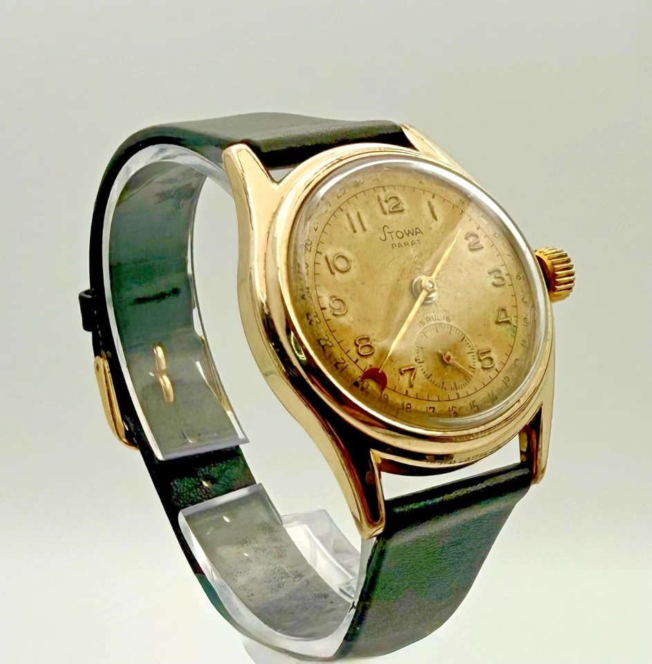 Rare Vintage 1949-1953 Stowa Parat Pointer Date 10 Micron Gold Plate Cal.Osco 42 - Image 2 of 4