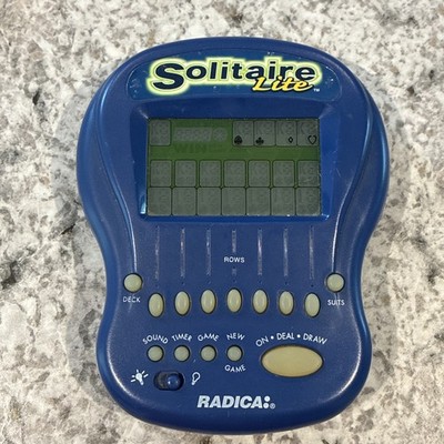 Radica Solitaire Lite Handheld Electronic Game Blue Tested Working LCD Card Game