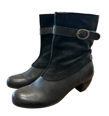 OTBT Black Leather & Suede Emporia Ankle Boots Booties w Strap & Buckle  9  READ