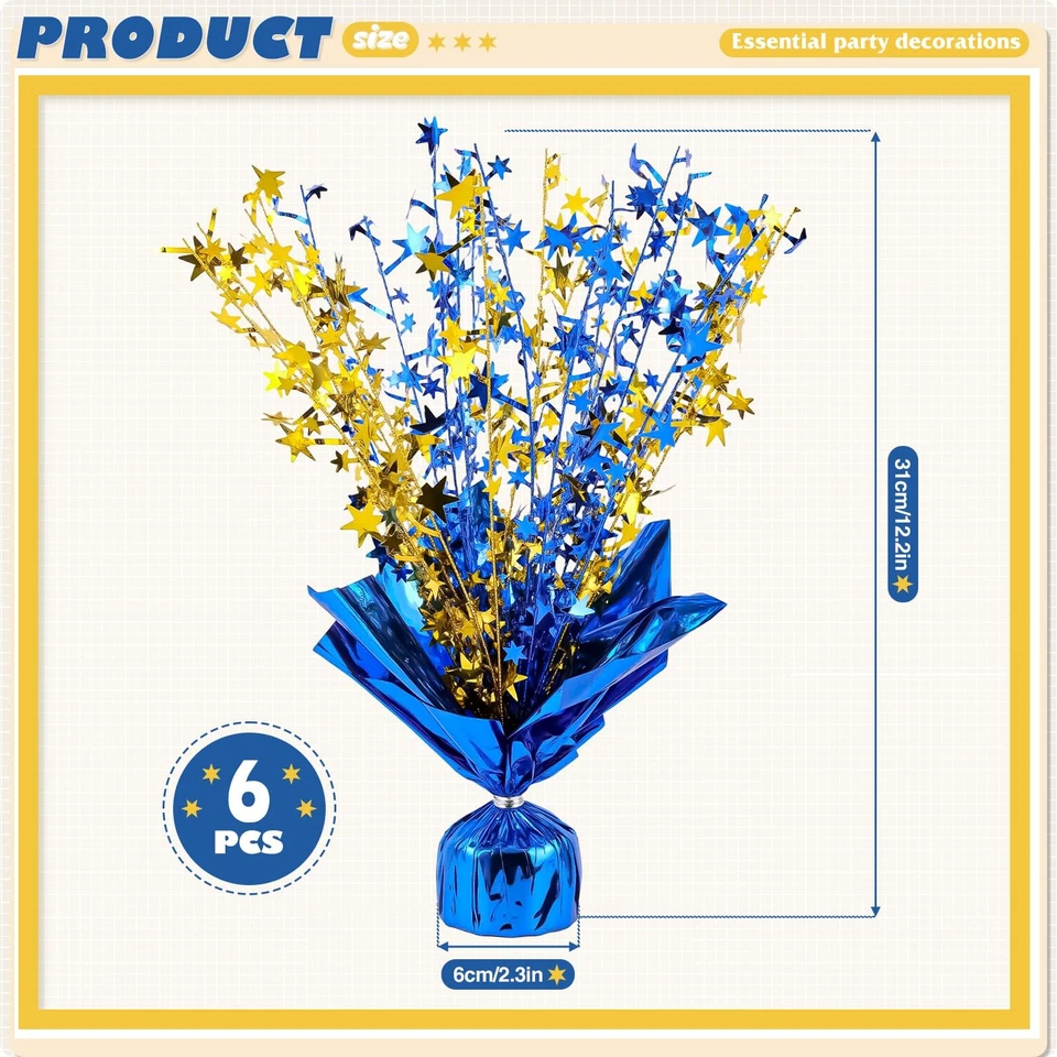 Paquete de 6 centros de mesa en aerosol de lámina metálica estrella decoración mesa ráfaga centavos... Foto 2 de 4