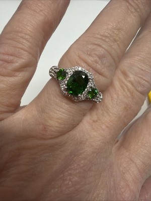 Sterling Silver Forest Green Tourmaline White Tops Ring Signed Y Size 8