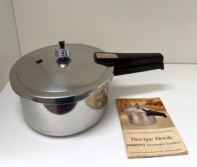 Vtg 1970s Presto Pressure Cooker C401B Stainless Steel 4Qt w Recipe Booklet USA