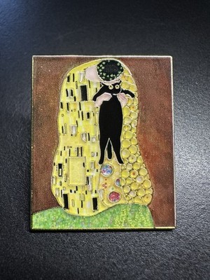Der Kuss Emaille Pin Anstecker schwarze Katze Metall Brosche Gustav Klimts Meisterwerk